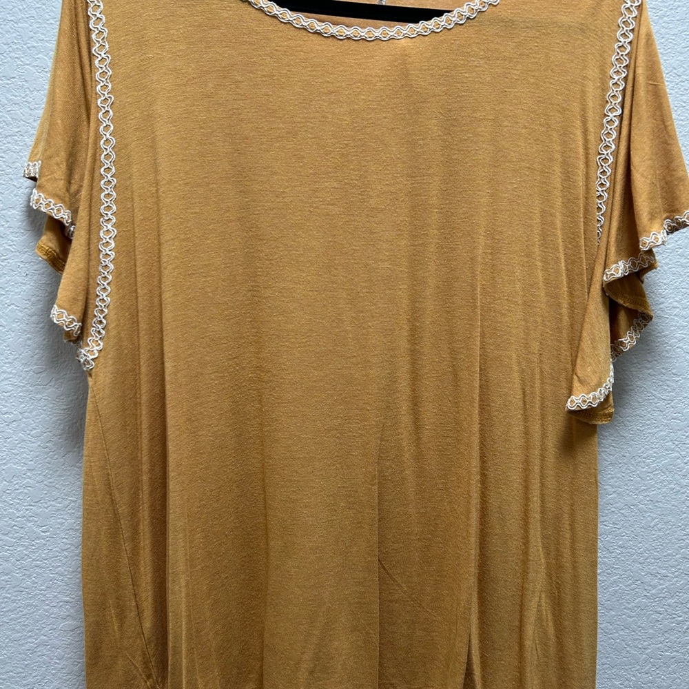 Women's Mustard Top with Lace Trim